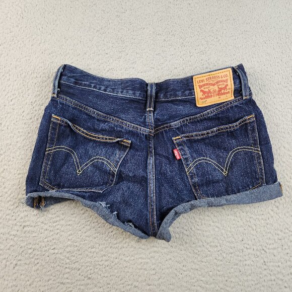 Levi's Shorts Womens 27 Blue Jeans 501 Dark Denim Cut Off High Waist Button Fly - Picture 2 of 11